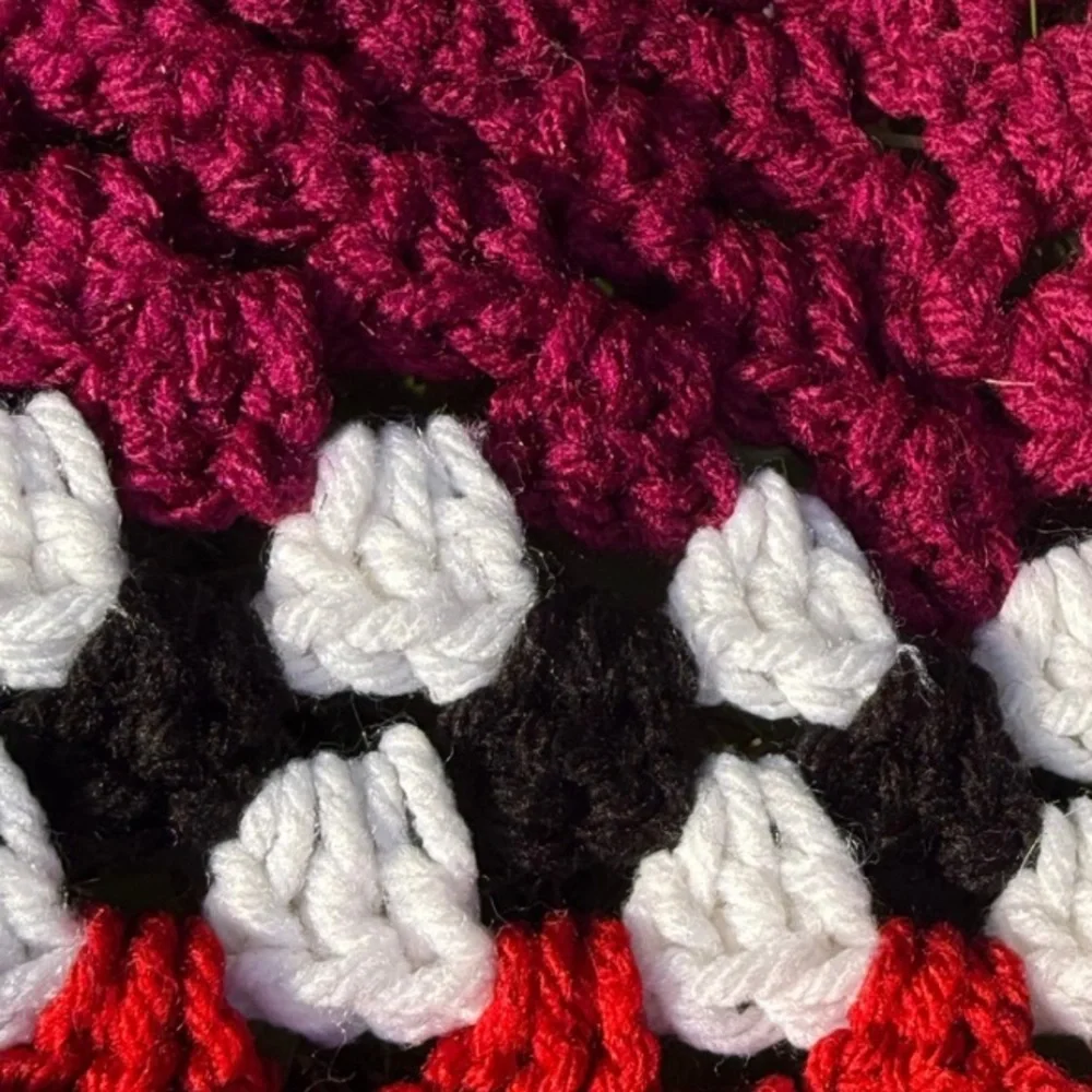 Vintage Handmade Crochet Granny Square Afghan Blanket 36x36 Red Orange Purple‎